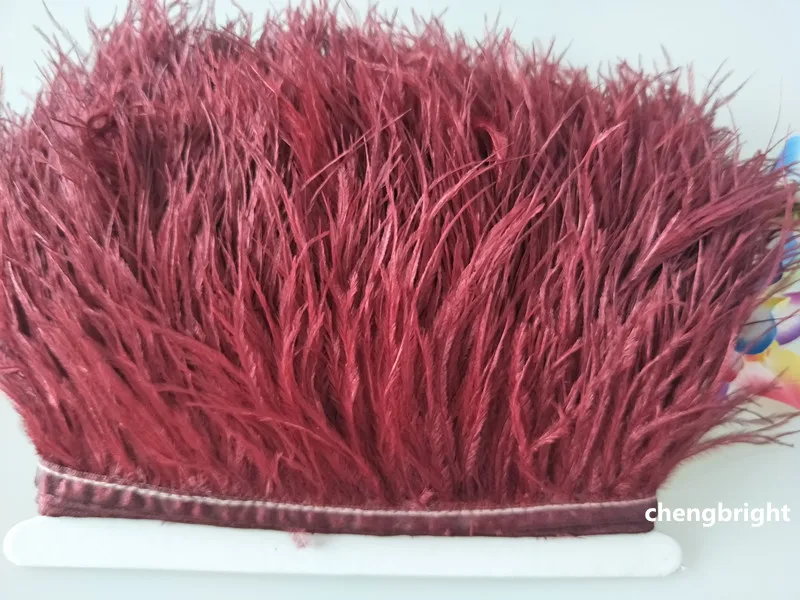 

Wholesale 5 yards high quality natural ostrich feathers ribbon 4-5inch/9-11cm Decorative diy Jewelry accessories wine red