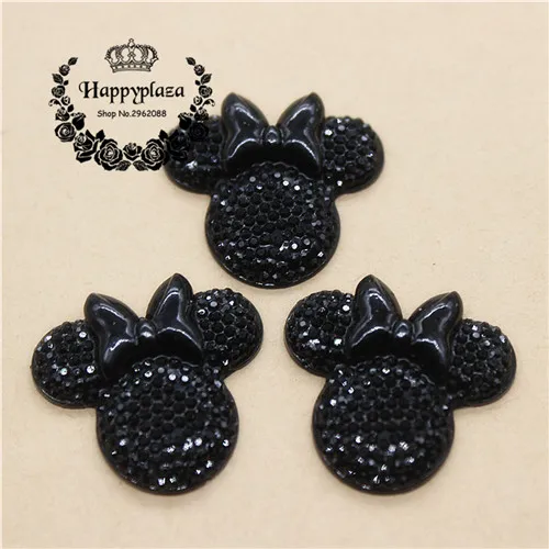 black 20pcs 20 шт милые полимерные блестящие стразы, красный/розовый/черный/белый/синий/фиолетовый Минни Маус, плоские с оборота кабошон, украшение для рукоделия, 26*27 мм - Цвет: black 20pcs