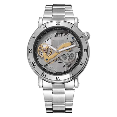 SHENHUA модные повседневные мужские механические часы Heren Horloges с автоматическим перемещением, мужские наручные часы Relogio Masculino - Цвет: Steel Silver