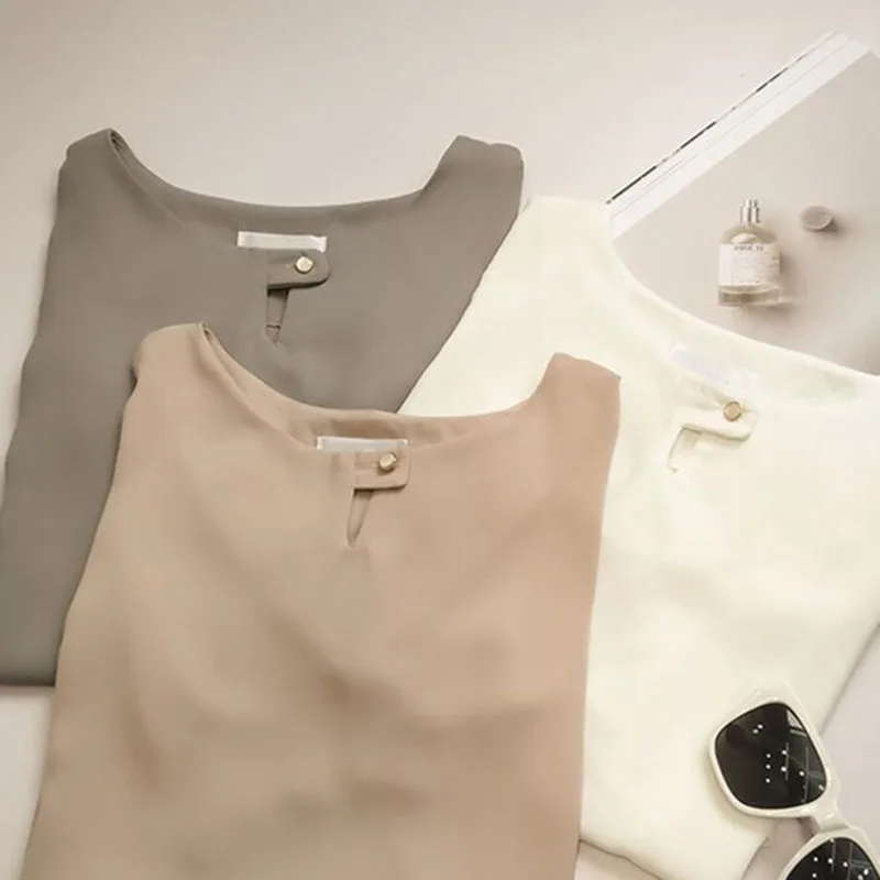 Новинка 2017 летняя женская шифоновая блузка однотонные повседневные свободные
