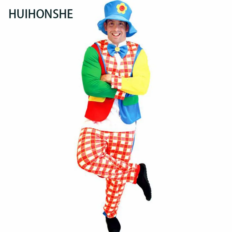 Костюм клоуна на Хэллоуин для взрослых костюм маскарадный Забавный в полоску +