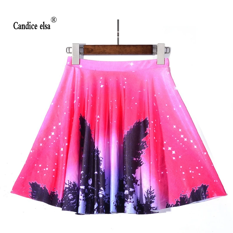 

CANDICE ELSA woman skirts digital printing wholesale red star tree pleated skirts Skt1193