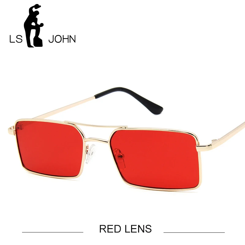 RED LS JOHN, маленькие прямоугольные солнцезащитные очки для женщин и мужчин, брендовые дизайнерские винтажные крошечные узкие солнцезащитные очки UV400, женские солнцезащитные очки Oculos De Sol Gafas - Цвет линз: RED