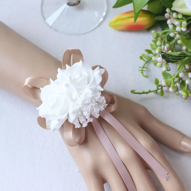 YO CHO Prom Beutiful PE розы вечерние цветы на запястье Свадебные наручные Цветы розовые подружки невесты шелковый корсаж ручной цветок для свадьбы - Цвет: light coffee