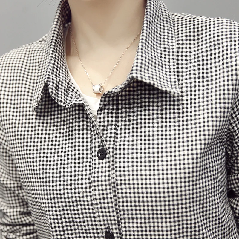 Женские длинные рубашки 2017 Осенняя клетчатая рубашка с длинным рукавом Женская