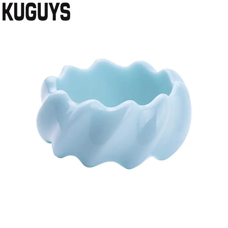 SKY BLUE KUGUYS, модные ювелирные изделия из смолы, Красочные Широкие браслеты для женщин, Круглый геометрический волнистый спиральный Большой браслет, трендовые аксессуары - Окраска металла: SKY BLUE