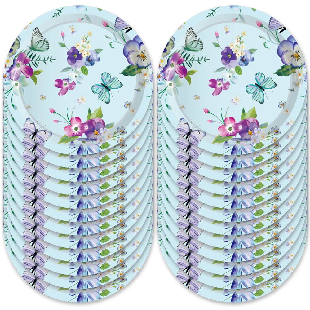 9 дюймов цветок бабочка одноразовые тарелки Посуда День Рождения украшения
