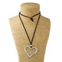 1pcs lagenlook large abstract alloy peach heart pendant long suede leather necklace