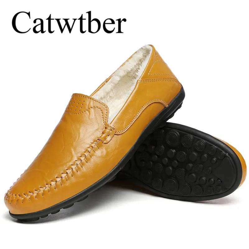 Catwtber New Winter Fashion Men Casual Loafers Driving Shoes Man Comfortable Lace-up Shoe Male Outdoor Warm With Fur Plush | Обувь