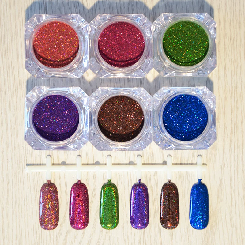 6 Шт./компл. Голографический Лазерный Порошок Ногтей Блеск Великолепный Порошки