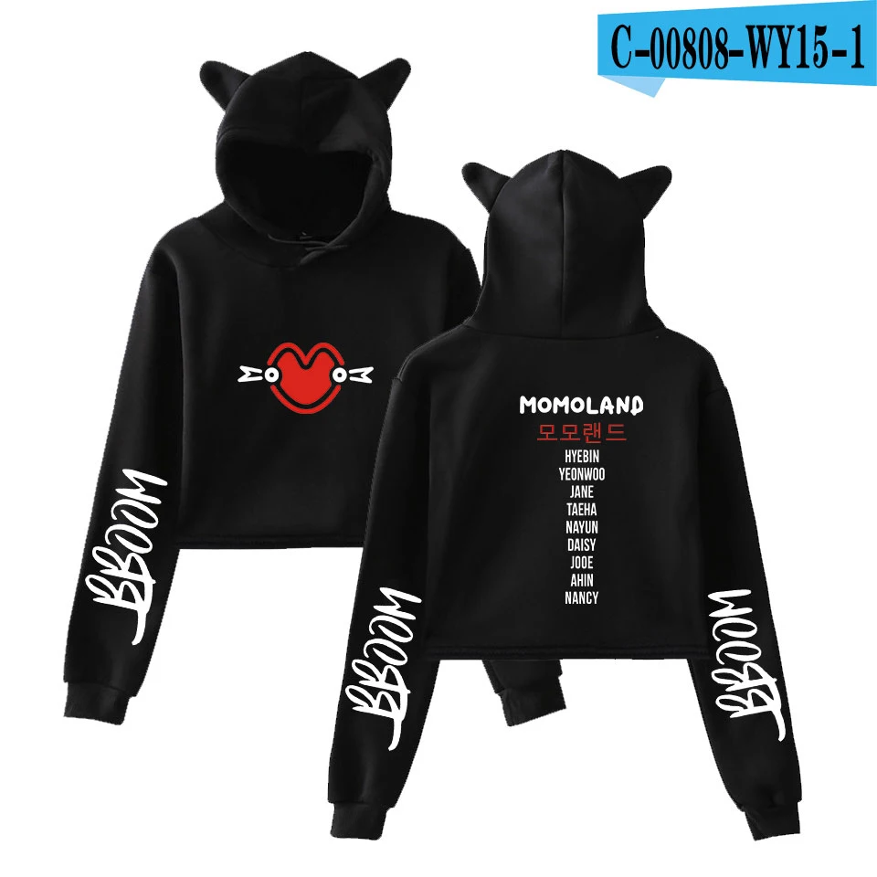 MOMOLAND модный тренд sala Cat укороченный Топ для женщин Лето толстовки Толстовка Сексуальная Горячая Kpop Harajuku больших размеров 2XL - Цвет: Black