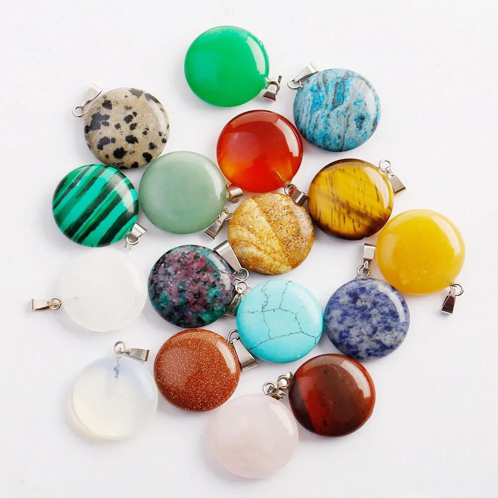 

Fubaoying Wholesale 30Pcs 20mm Flat Round Natural Crystal Quartz Stone Charms Pendant Jewelry Making Neklace Women
