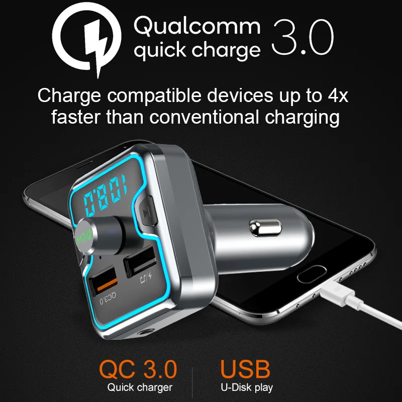 CDEN Bluetooth 5,0 приемник автомобильный MP3 музыкальный плеер U диск без потерь fm-передатчик QC3.0 быстрое автомобильное зарядное устройство Автомобильный окружающий свет