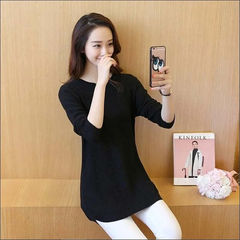 Женский трикотажный свитер YAGENZ Свободный пуловер средней длины с круглым