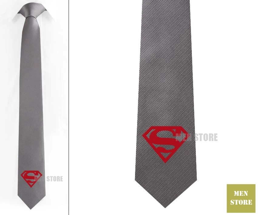 Gray tie Red logo Супер герой логотип Мужской Жаккардовый тонкий узкий галстук 6 см Галстук Свадебная вечеринка галстук для жениха запонки LK006M - Цвет: Gray tie Red logo