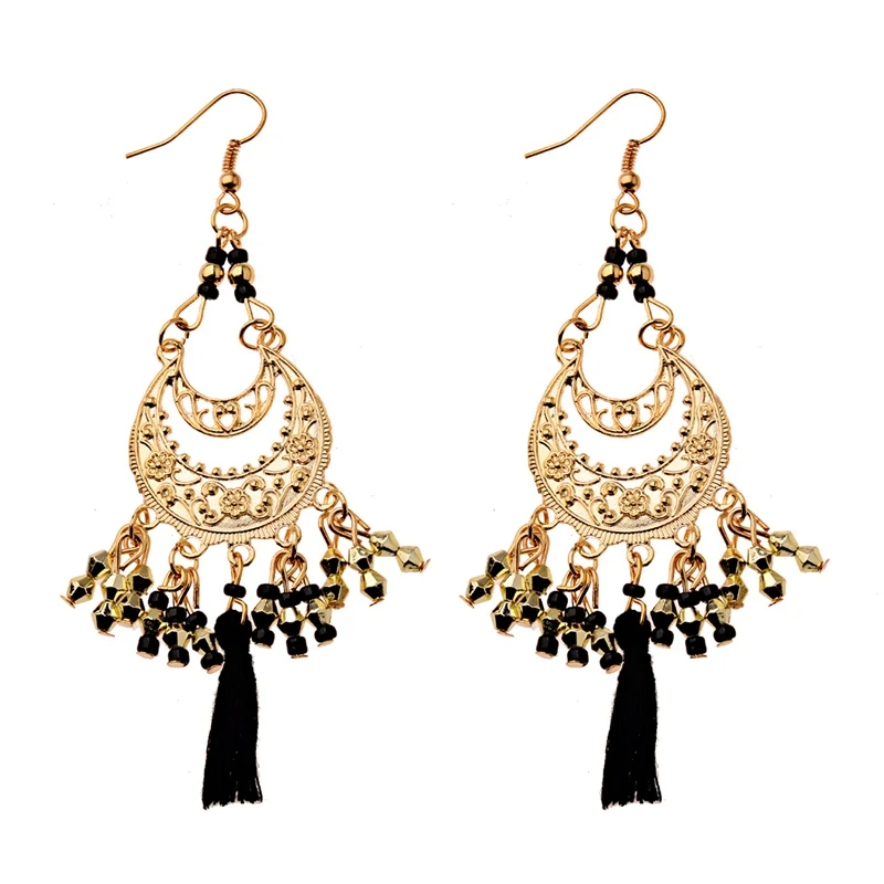 Винтажные богемные красочные бусины серьги jhumka для женщин этнические резные капли воды металла кисточкой индийские серьги Корея Oorbellen