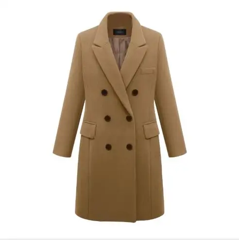 Женское шерстяное пальто для офиса зимнее модное длинное больших размеров