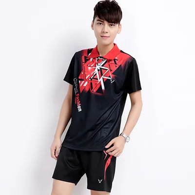 Male A9812 black Новая футболка для бадминтона+ шорты футболки для пары для игры в настольный теннис, футболка, дышащая быстросохнущая Мужская/Женская теннисная футболка с поездами - Цвет: Male A9812 black