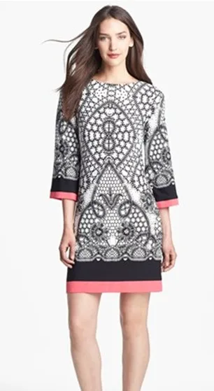 Женское платье новое поступление 2017 Весна три четверти рукав o-образный вырез