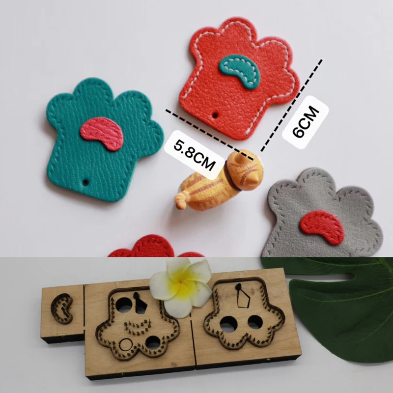

DIY leather craft cat paw design coin bag cover key ring hanging decoration die cutting knife mould hand punch tool pattern
