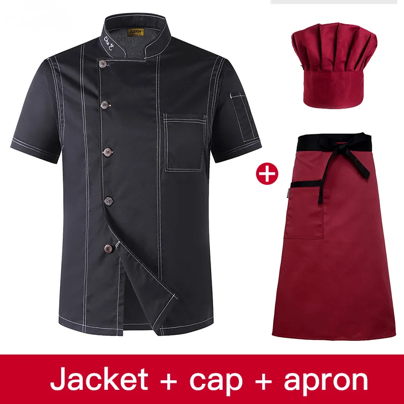 Jacket apron hat Куртка шеф-повара гостиницы, ресторана шеф-повара форма короткий рукав с дышащей сеткой спецодежды Ресторан общественного питания Кухня хлебобулочные изделия шеф-повара - Цвет: Jacket apron hat