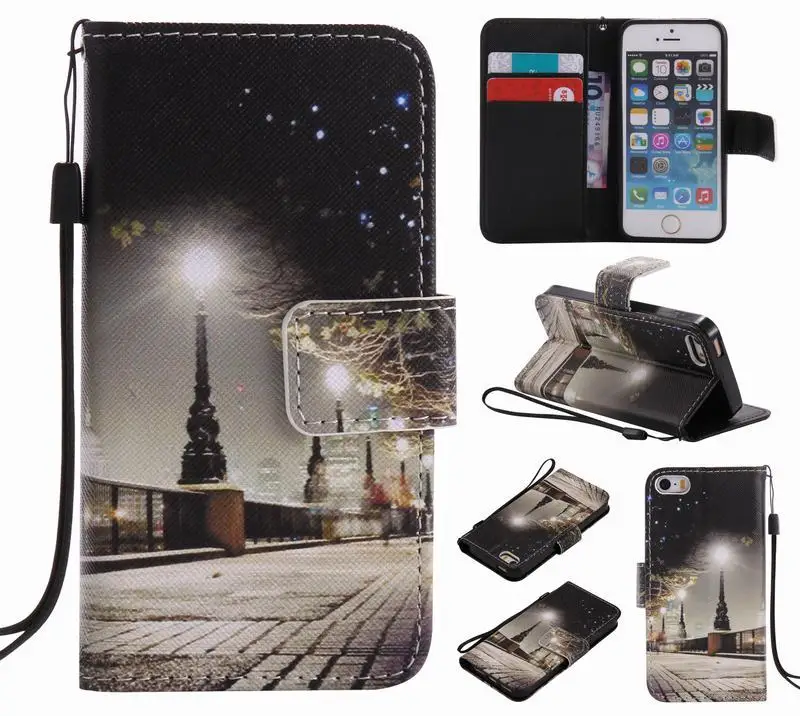 Для Coque iPhone 5S Чехол кожаный кошелек флип-чехол для телефона Apple iPhone 5 5S SE чехол милый мультяшный аниме Кот для девочек флип-чехол - Цвет: Style 8