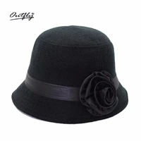 outfly ladies black bowler hats winter woolen cloche%c2%a0hat high quality flower decorated formal hat for woman