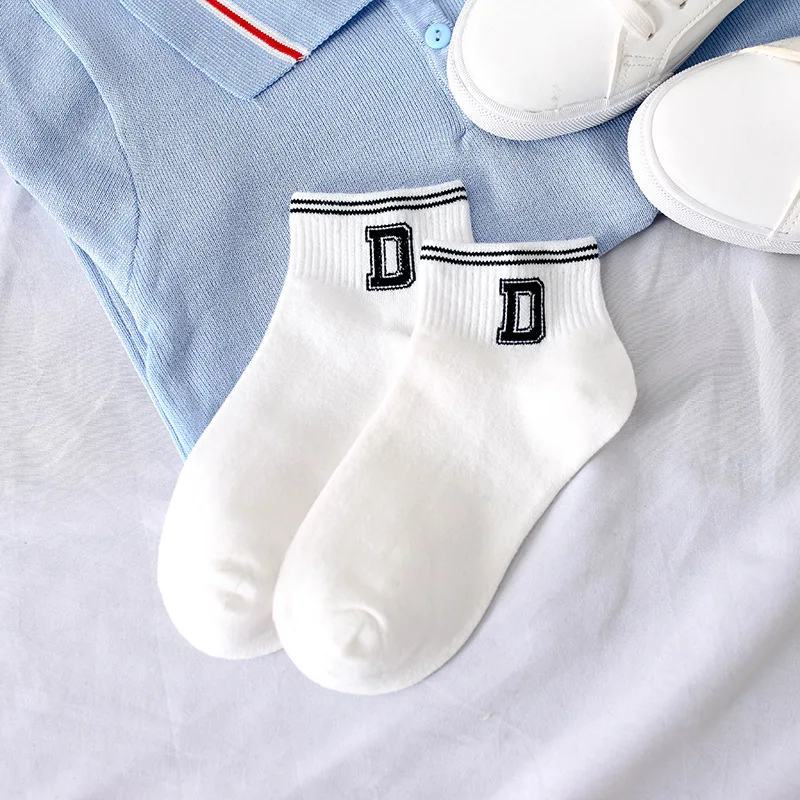 Летние новые хлопковые женские носки с буквенным принтом короткие спортивные