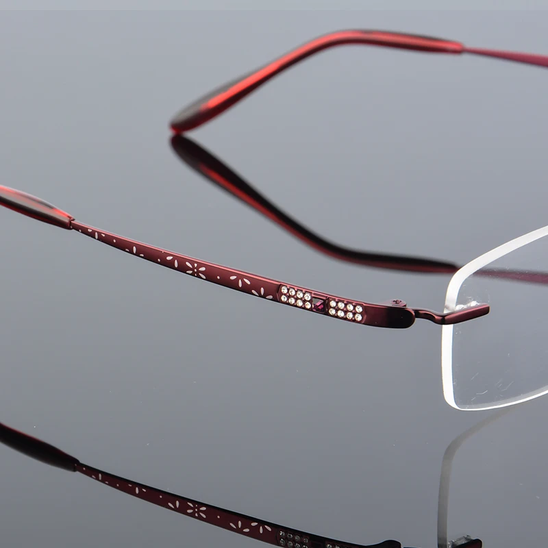 2017 XINZE New Pure Titanium Fashionable Lady Eye Glasses Diamonds Rimless Spectacle Frames Women myopia Hyperopia 628 | Аксессуары для
