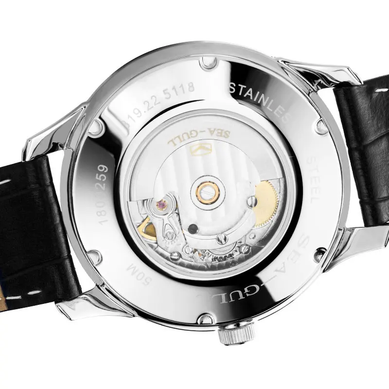 Минималистичный стиль Чайка 10 мм тонкий черный циферблат Дата сапфировое стекло