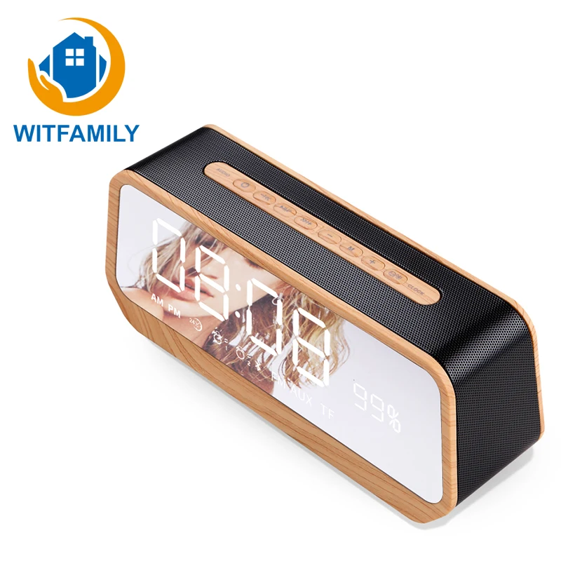 Wood color AUX плеер с tf-картой FM радио беспроводной Bluetooth 4,2 Двойная акустическая система цифровой Настольный светодиодный Будильник fm-радио цифровые часы - Цвет: Wood color