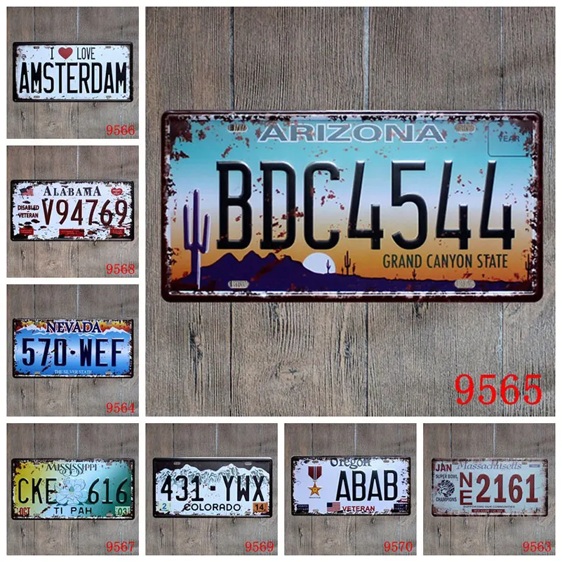 Retro Vintage Car License Metal Plate Plaque Number Tin Signs Bar Pub Cafe Decor Sign Garage Painting Sticker |
