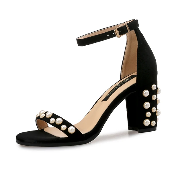 Black Sandals Женские босоножки с жемчугом; брендовые летние туфли на высоком каблуке; черные пикантные свадебные туфли с открытым носком и ремешком на щиколотке; женские туфли на тонком каблуке размера плюс - Цвет: Black Sandals