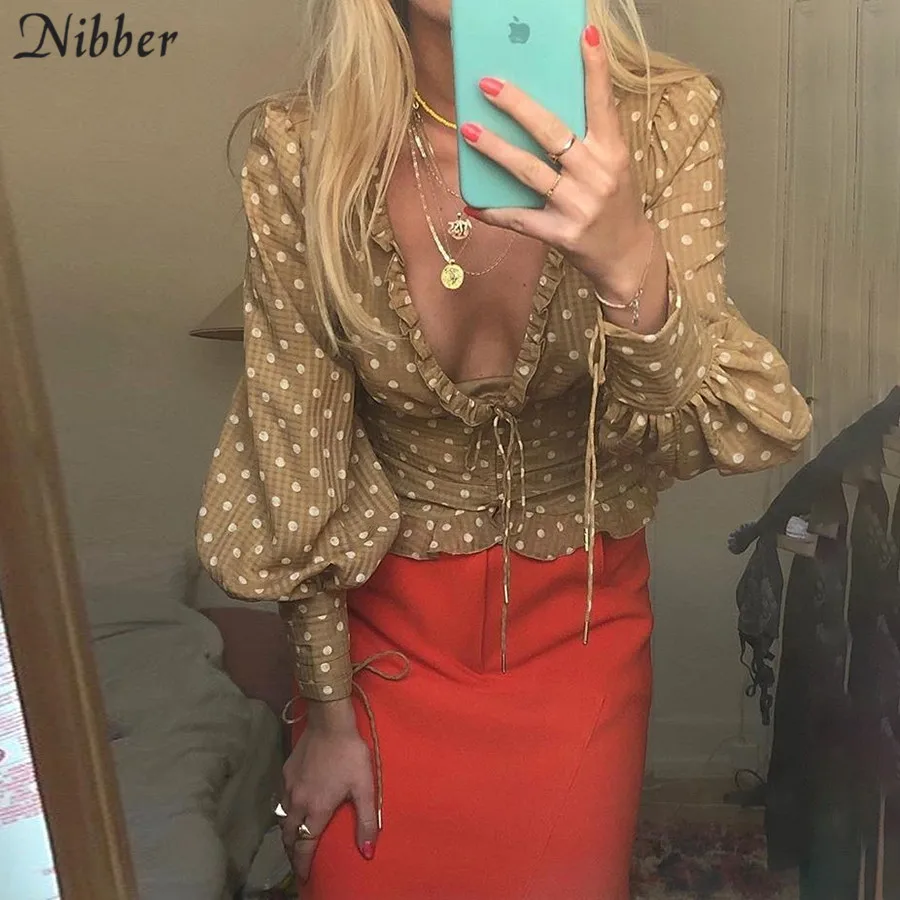 Nibber осень Горячая Boho офисный Женский Топ женский длинный рукав v-образный вырез модная футболка Уличная Повседневная Базовая футболки Harajuku mujer