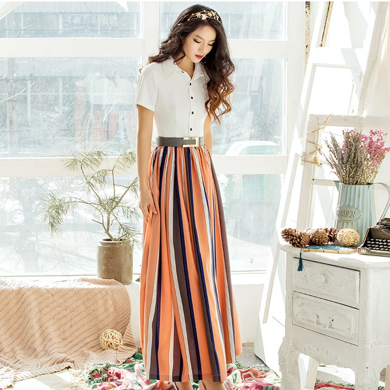 Высокое качество нового Мода 2017 Дизайнер Макси платье Женская воротник рубашки