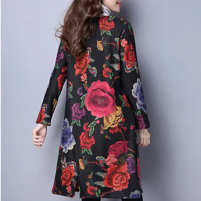 Дамы Теплый джемпер Цветы платье дамы плюс Размеры с длинным рукавом свободная