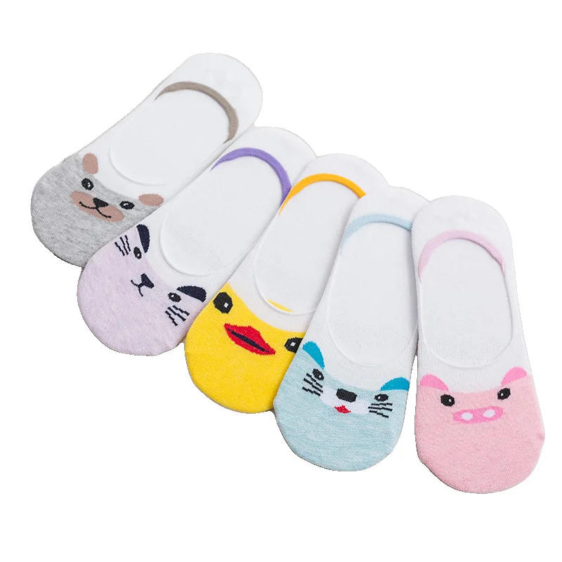 

10 pairs Women Cute Funny Socks Cartoon Cotton Kawaii Short White Pink Socks For Women Art Happy Harajuku Funny Ankle Rainbow