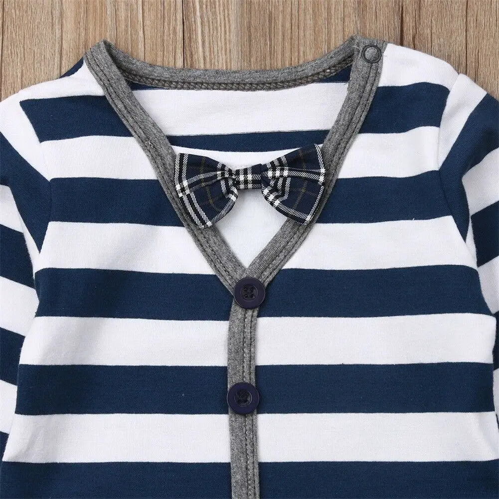 0-24 м маленький джентльмен новорожденный мальчик длинный рукав полосатый