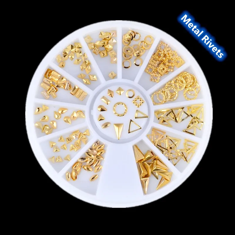 

Gold Mixed 3D DIY Jewelry Hollow Design Studs Metal Rivets Nail Art Decoration Tools