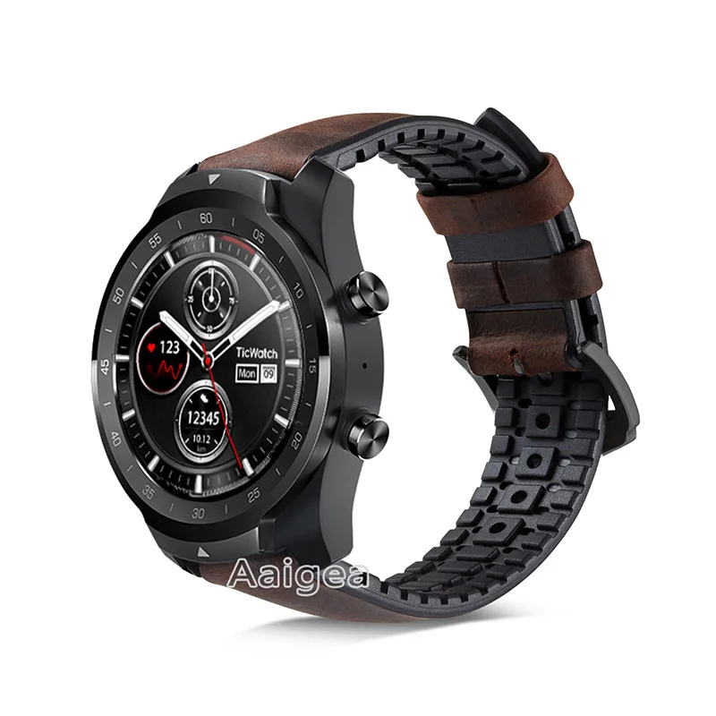 Matte Coffee 22 мм кожаный силиконовый ремешок для часов Ticwatch Pro умные часы сменные мужские Т-образные ремешки мужской браслет для ticwatch ремешок для часов - Цвет: Matte Coffee