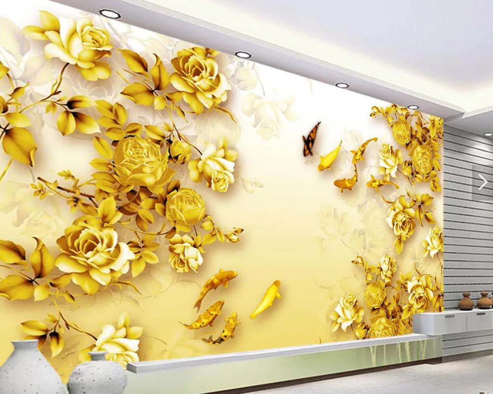 Китайский стиль "Золотая рыбка" в виде 3D обои с изображением цветов для отеля, ресторана, гостиной, дивана, телевизионной стены и спальни.