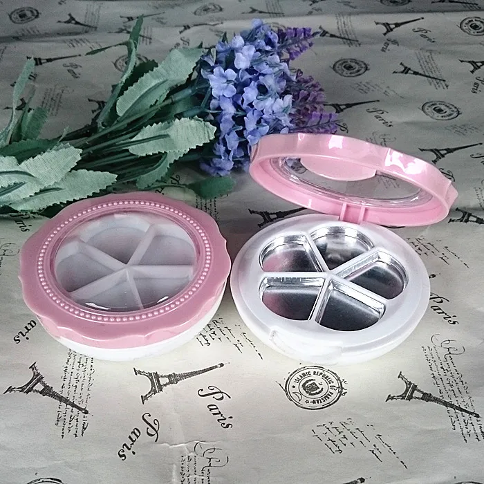 30pcs Round Eyeshadow Compact Case with 5 grids Flower Shaped Aluminum Pallet Pink Double-layer Cosmetic Container Powder Box