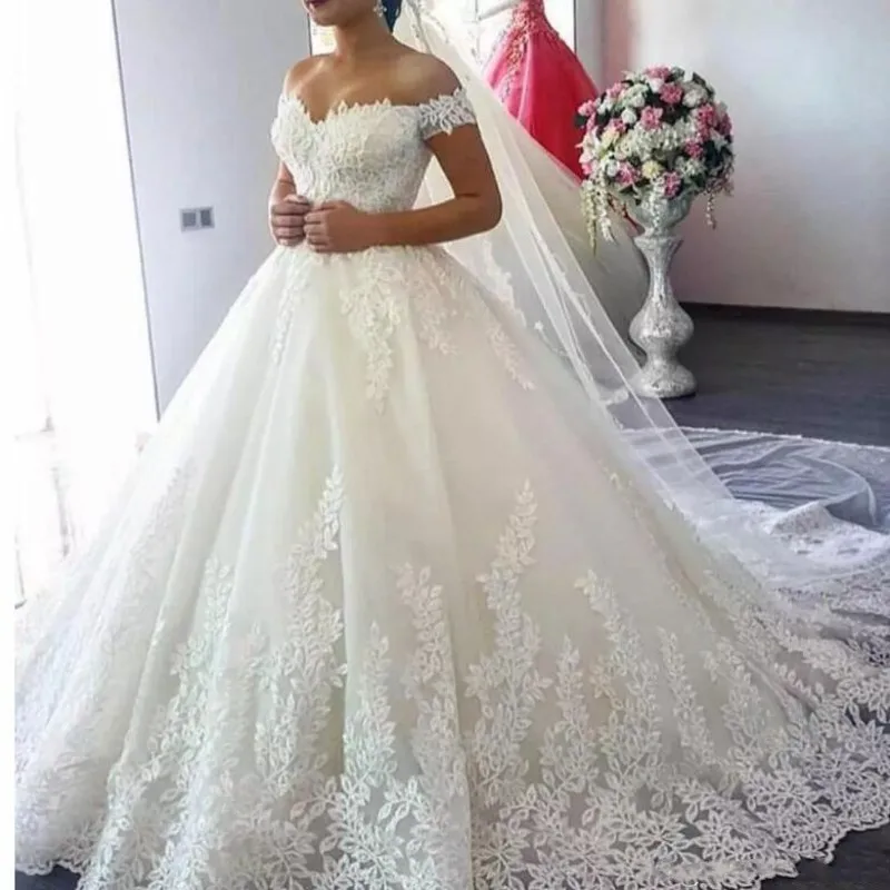 Dubai Empire Bridal Dresses Tulle Train Vintage Lace Appliques Gowns Arabic Dress Long Puffy Robe De Mariee 2019 | Женская одежда