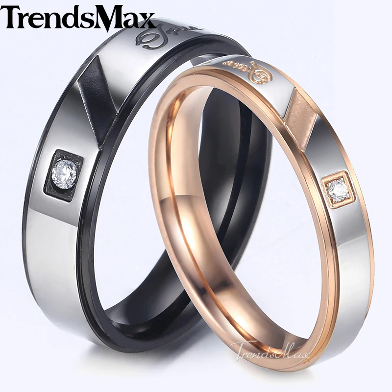 Trendsmax парные кольца розовое золото черный тон Нержавеющая Сталь Обручальное
