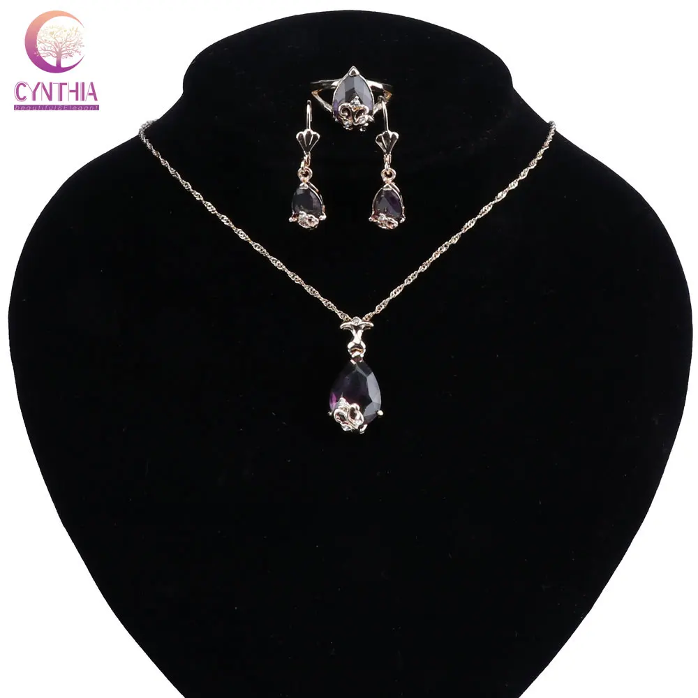 Свадебные ювелирные изделия фиолетовые хрустальные стразы ожерелье серьги