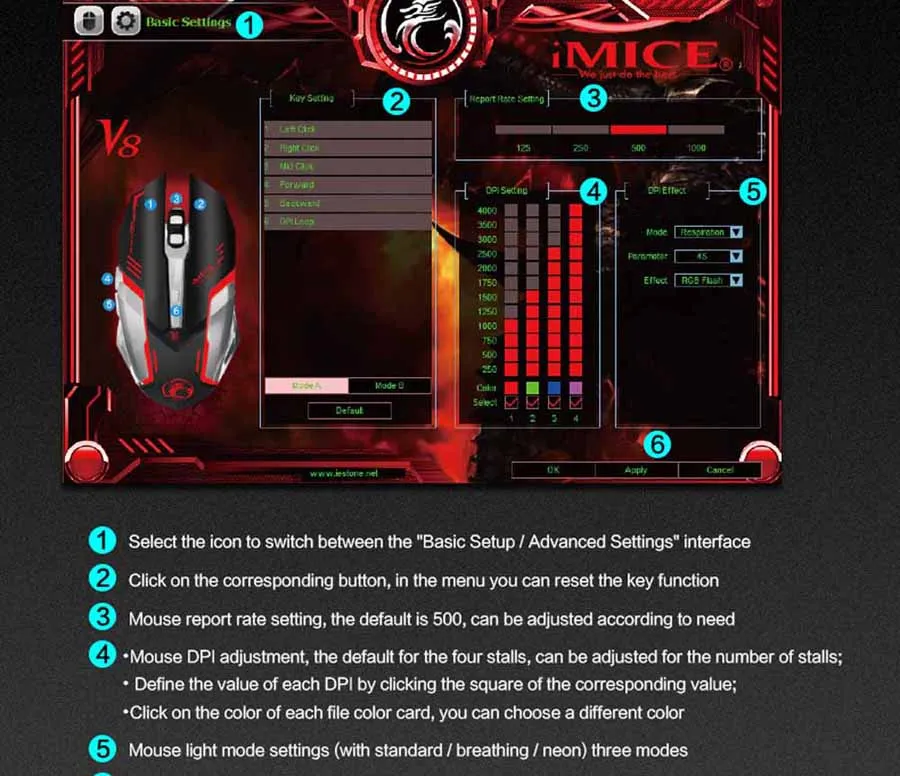IMice V8 Профессиональный макро пользовательские Проводная игровая клавиатура Мышь 6 кнопок 4000 Точек на дюйм Оптическая USB геймер Мышь для ПК компьютер ноутбук ПК