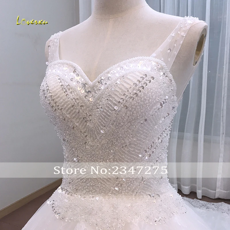 

Loverxu Vestido De Noiva Sexy Sweetheart Neck Beaded A-Line Wedding Dress 2019 Appliques Lace Chapel Train Bridal Gown Plus Size