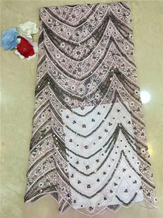 

2019 Sequined African Lace Fabric Nigerian Evening Dresses Sewing Fabrics 2018 High Quality Sequins Mesh For Wedding Light green
