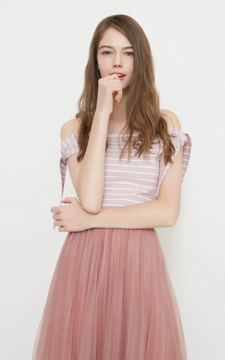 Vero Moda Женская Полосатая футболка с вырезом лодочкой и декоративными рукавами | 318201550
