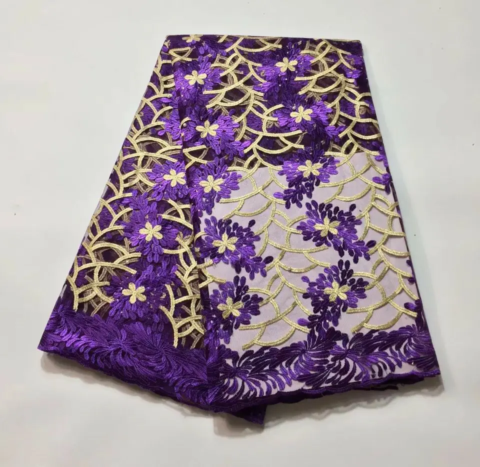 5 лет/PC Новая мода фиолетовый цветок Африканский сетка кружевное с вышивкой